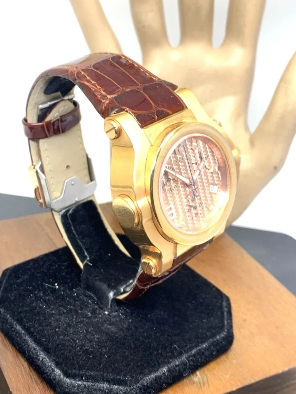 Renato Men's Watch Swiss Quartz Chronograph Rose Gold Steel Brown Leather 45mm